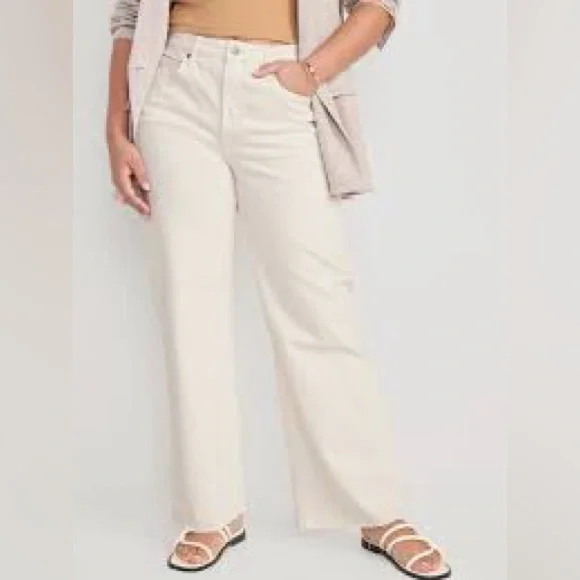 Old Navy extra high rise sky-hi Wide legg offwhite jeans plus size jeans - Picture 2 of 7